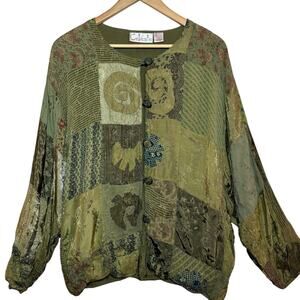 Vtg 1990's Silk Blend Celeste Bohemian Patchwork Button Front Jacket